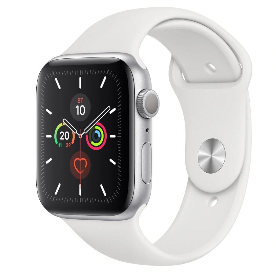 Apple Watch Series 5 GPS 44mm Silver Aluminum Case with White Sport Band (MWVD2)